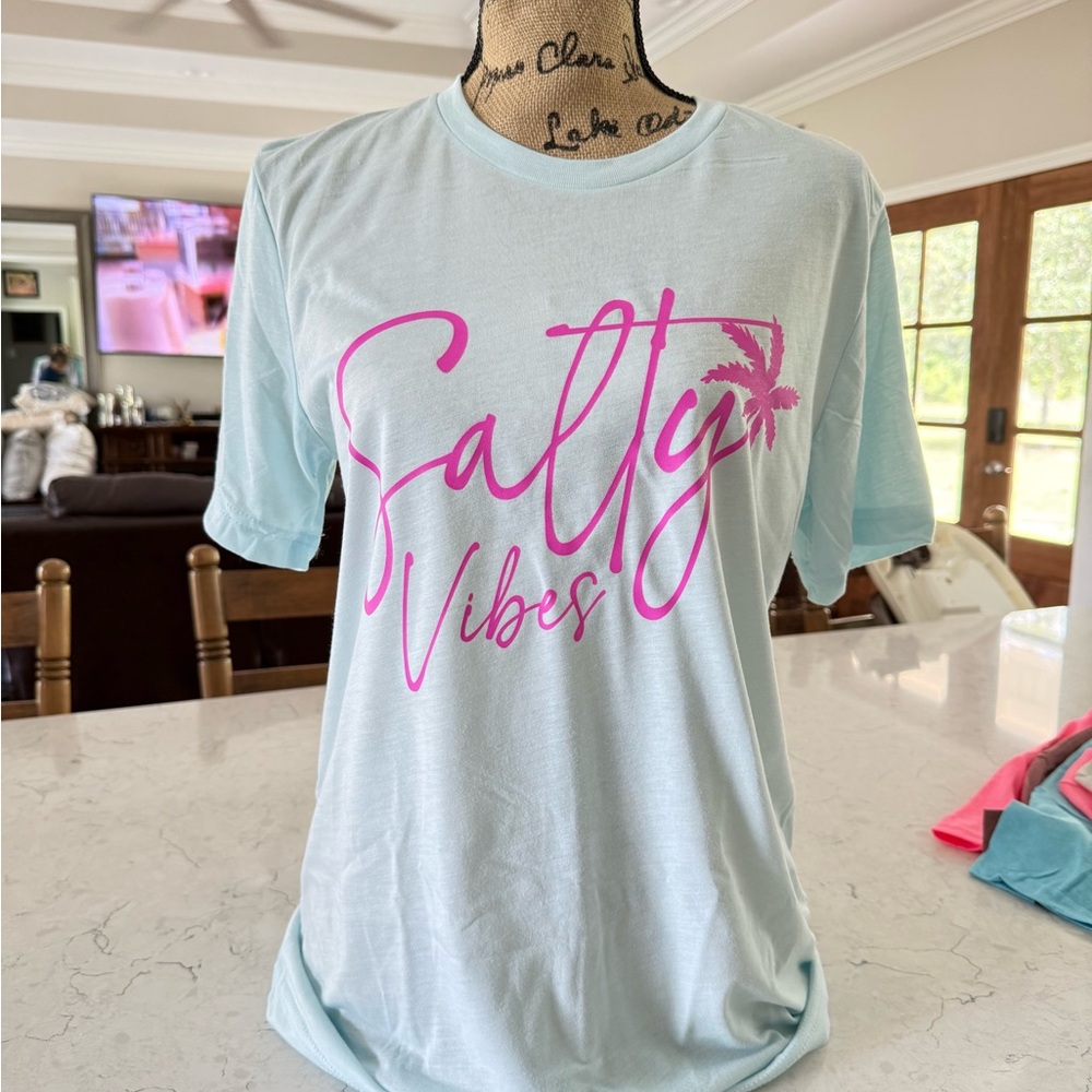 Bella Canvas Light Blue Tee with Pink Print